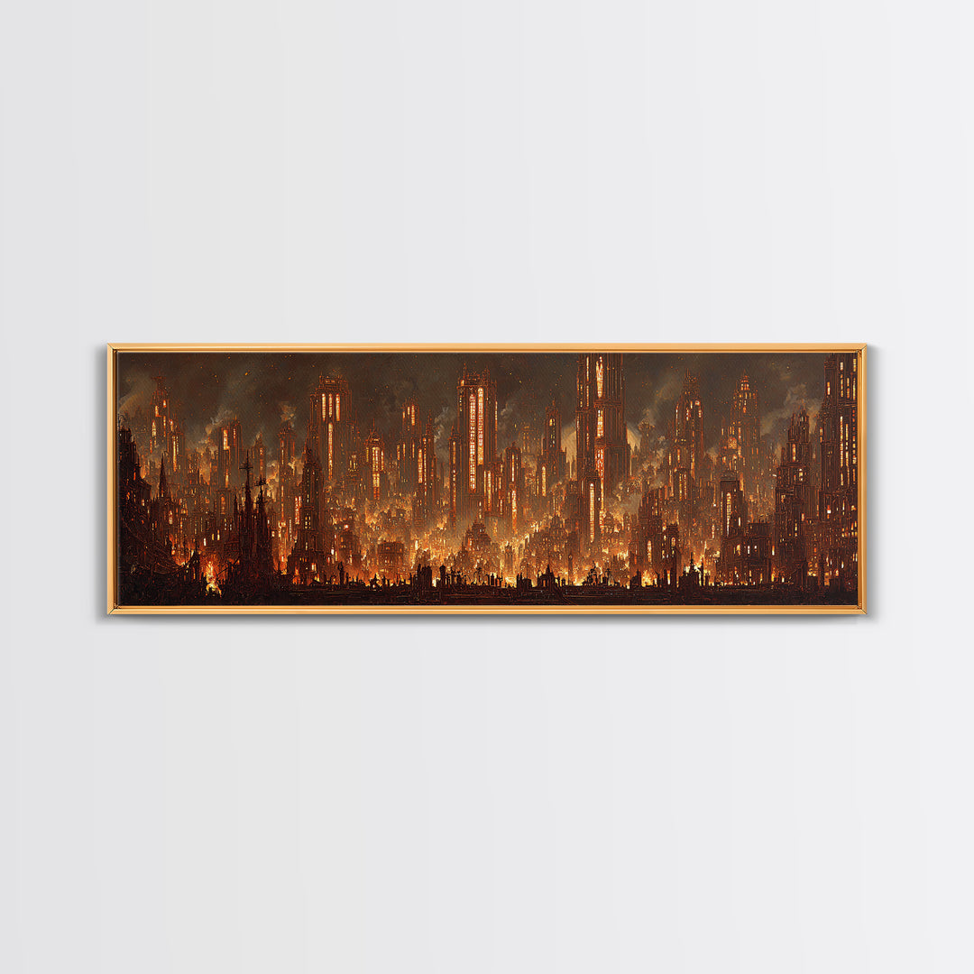The Haunted City Skyline, Extra Wide Wall Art, Gothic Horror Wall Art, Framed Canvas Print, Halloween Wall Decor, Gothic Home Decor