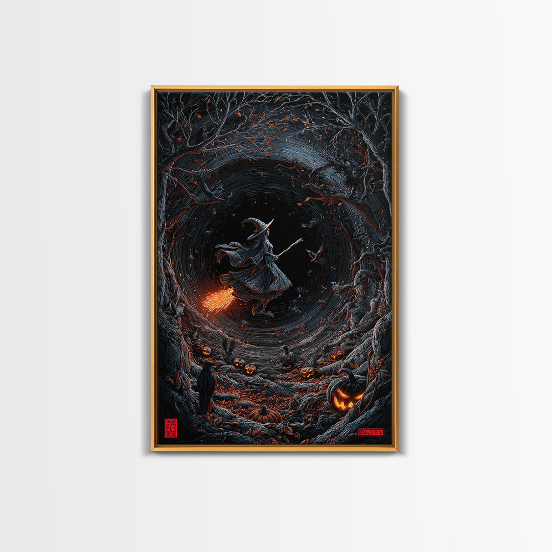 The Cyberpunk Witch, Vertical Wall Art, Haunted Gothic Art, Framed Canvas Print, Halloween Wall Decor, Gothic Home Decor, Dark Fantasy Art