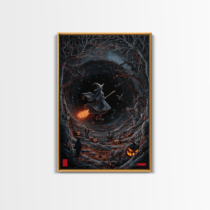The Cyberpunk Witch, Vertical Wall Art, Haunted Gothic Art, Framed Canvas Print, Halloween Wall Decor, Gothic Home Decor, Dark Fantasy Art