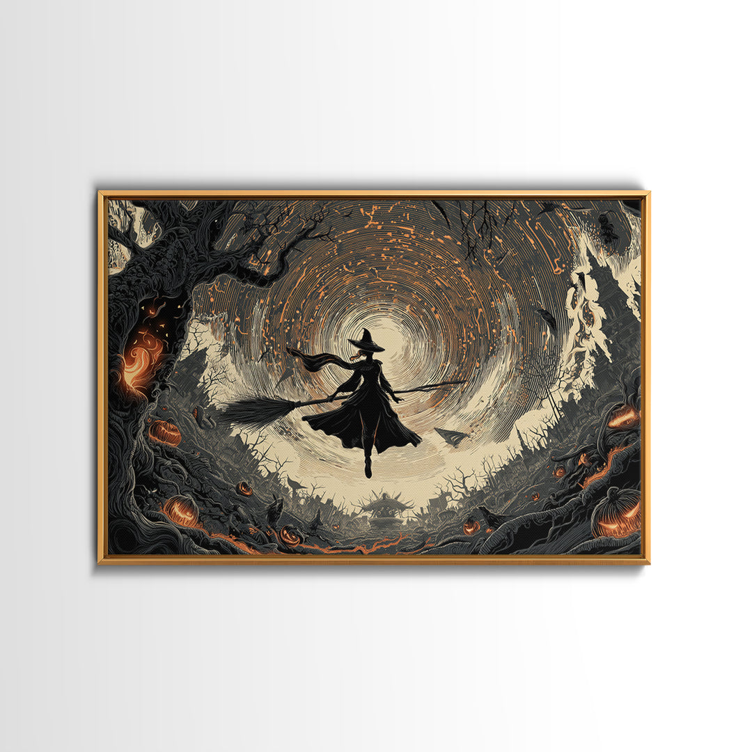 The Cyberpunk Witch, Landscape Wall Art, Dark Fantasy Wall Art, Canvas Print, Halloween Wall Decor, Gothic Home Decor, Seasonal Home Decor