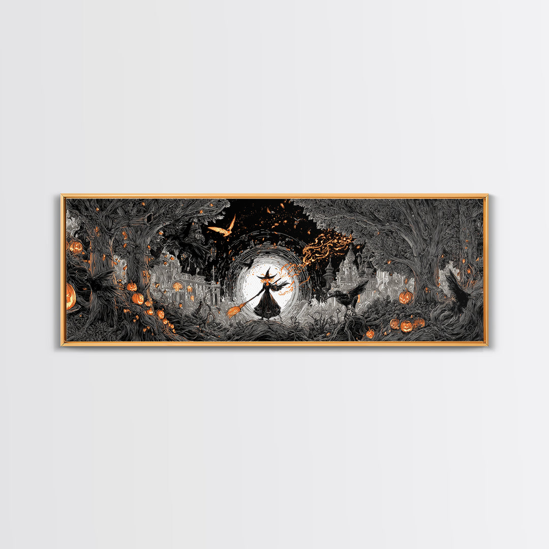 The Cyberpunk Witch, Extra Wide Wall Art, Macabre Wall Art, Framed Canvas Print, Halloween Wall Decor, Gothic Home Decor