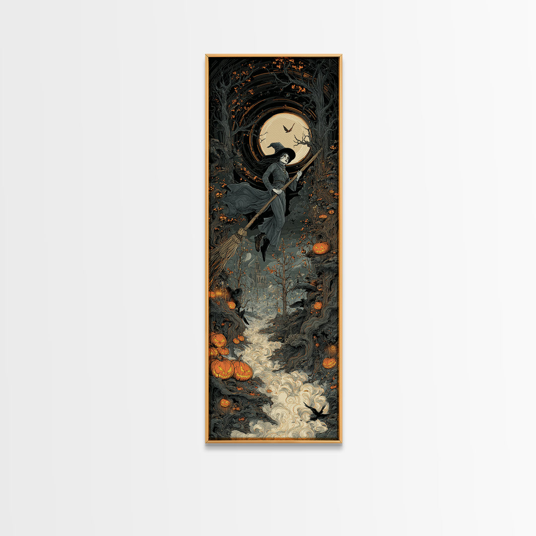 The Cyberpunk Witch, Tall Narrow Wall Art, Dark Halloween Decor, Canvas Print, Halloween Wall Decor, Gothic Home Decor, Seasonal Home Decor