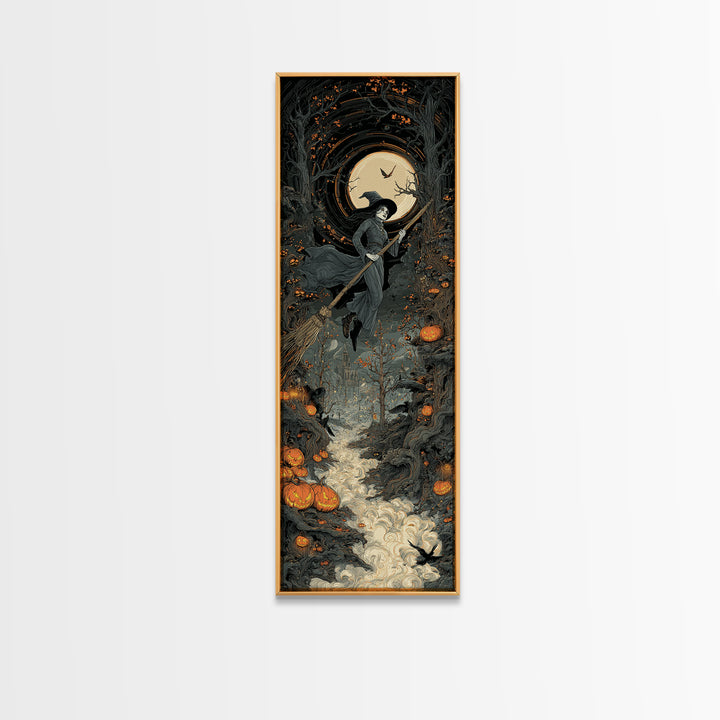 The Cyberpunk Witch, Tall Narrow Wall Art, Dark Halloween Decor, Canvas Print, Halloween Wall Decor, Gothic Home Decor, Seasonal Home Decor