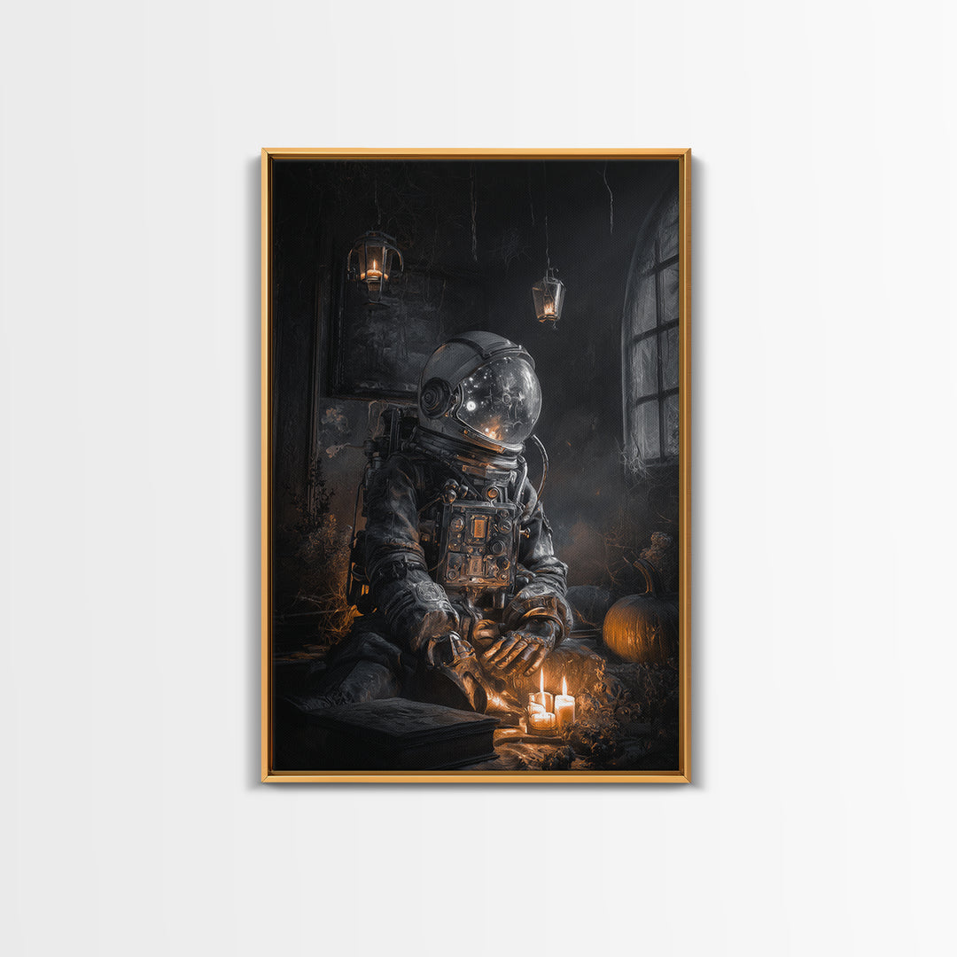 The Astronaut Ghost, Vertical Wall Art, Haunted Gothic Art, Framed Canvas Print, Halloween Wall Decor, Gothic Home Decor, Horror Wall Art