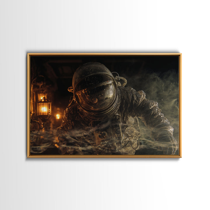 The Astronaut Ghost, Landscape Wall Art, Gothic Horror Wall Art, Framed Canvas Print, Halloween Wall Decor, Gothic Home Decor