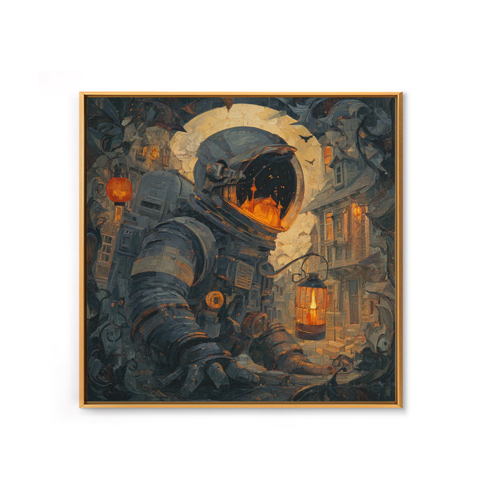 The Astronaut Ghost, Square Wall Art, Haunted Gothic Art, Framed Canvas Print, Halloween Wall Decor, Gothic Home Decor, Spooky Wall Decor