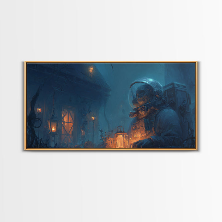 The Astronaut Ghost, Wide Panoramic Art, Dark Fantasy Wall Art, Canvas Print, Halloween Wall Decor, Gothic Home Decor