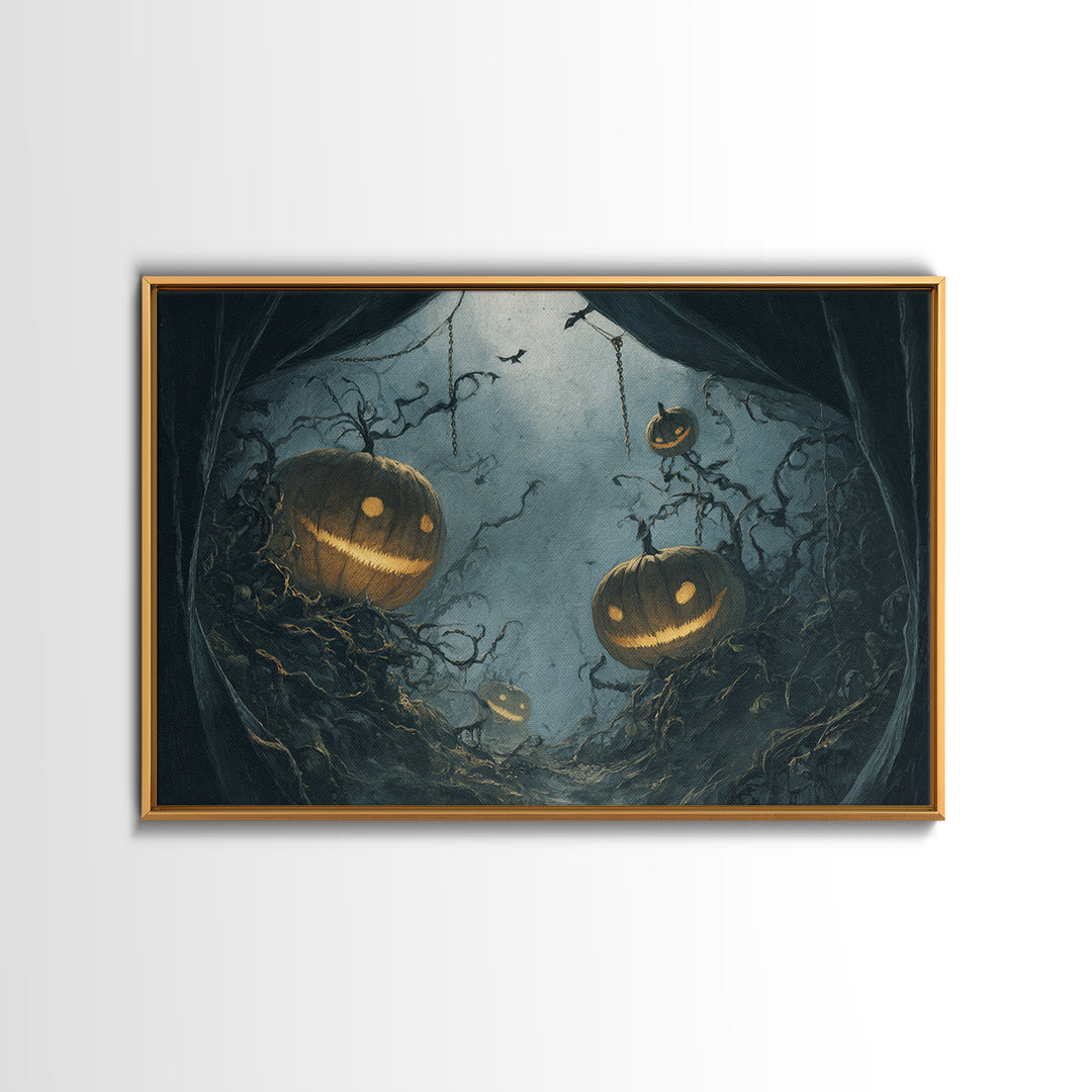 The Alien Pumpkin Patch, Landscape Wall Art, Dark Fantasy Wall Art, Canvas Print, Halloween Wall Decor, Gothic Home Decor
