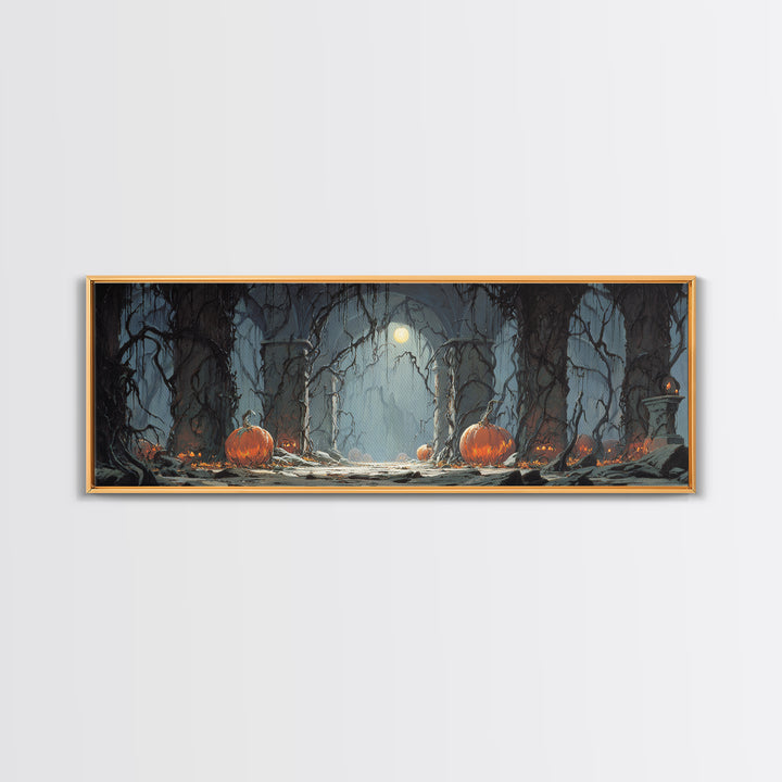 The Alien Pumpkin Patch, Extra Wide Wall Art, Gothic Horror Wall Art, Framed Canvas Print, Halloween Wall Decor, Gothic Home Decor
