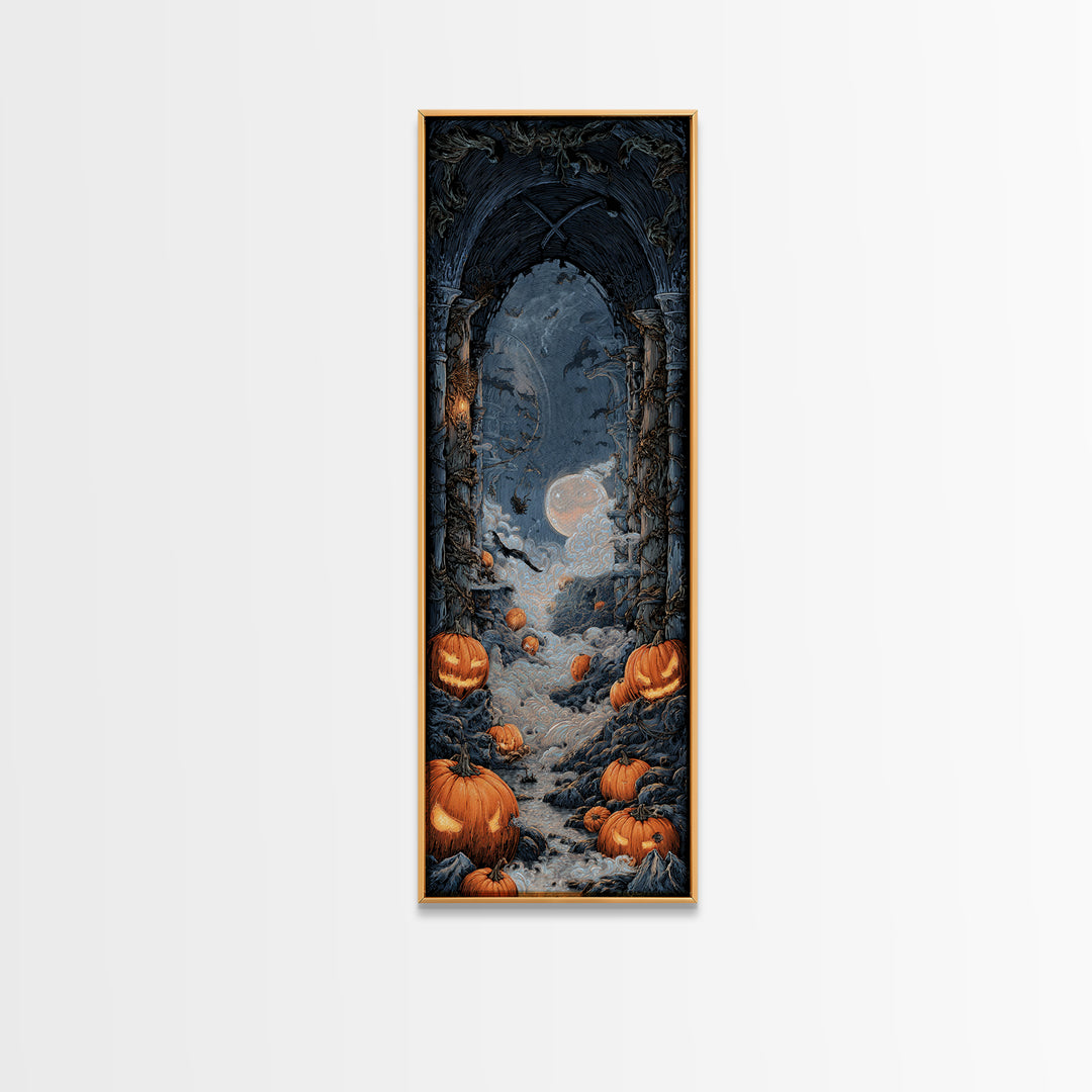 The Alien Pumpkin Patch, Tall Narrow Wall Art, Haunted Gothic Art, Framed Canvas Print, Halloween Wall Decor, Gothic Home Decor