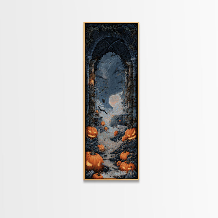 The Alien Pumpkin Patch, Tall Narrow Wall Art, Haunted Gothic Art, Framed Canvas Print, Halloween Wall Decor, Gothic Home Decor