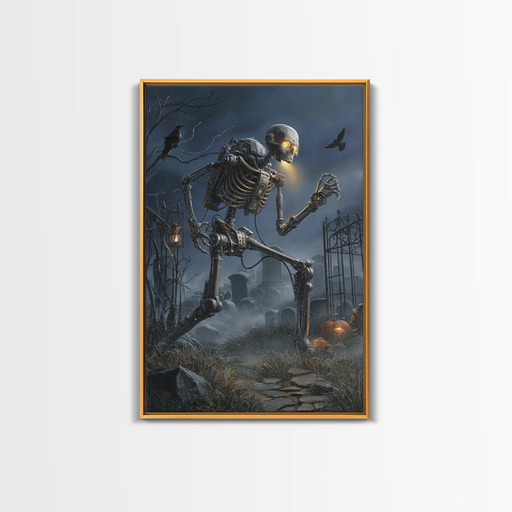 The Biomechanical Skeleton, Vertical Wall Art, Macabre Wall Art, Framed Canvas Print, Halloween Wall Decor, Gothic Home Decor