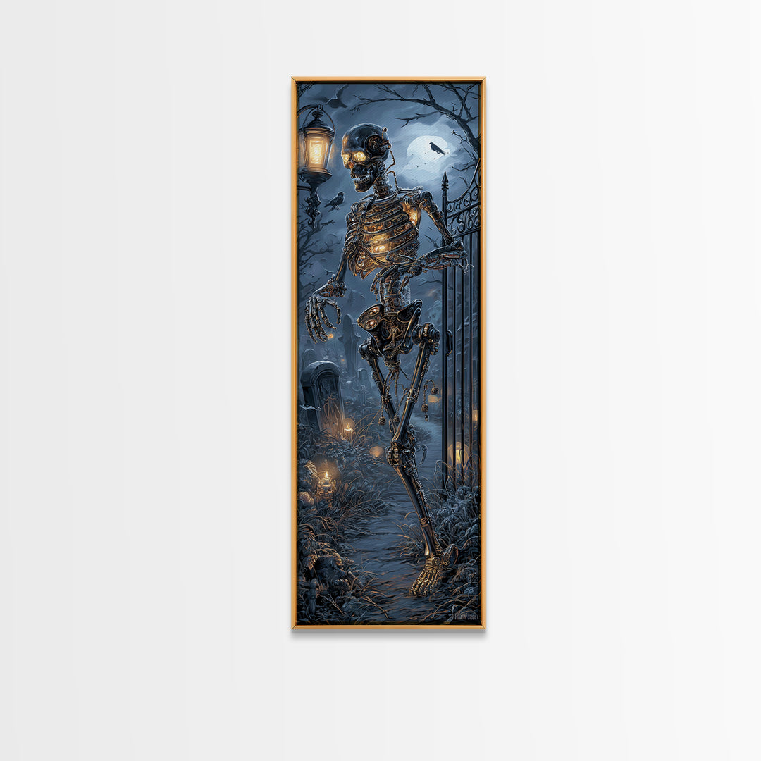The Biomechanical Skeleton, Tall Narrow Wall Art, Dark Fantasy Wall Art, Canvas Print, Halloween Wall Decor, Gothic Home Decor