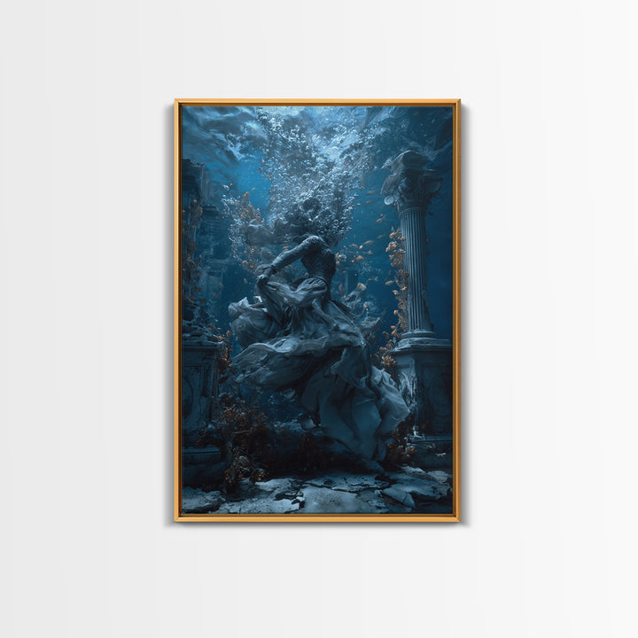 The Underwater Graveyard, Vertical Wall Art, Macabre Wall Art, Framed Canvas Print, Halloween Wall Decor, Gothic Home Decor
