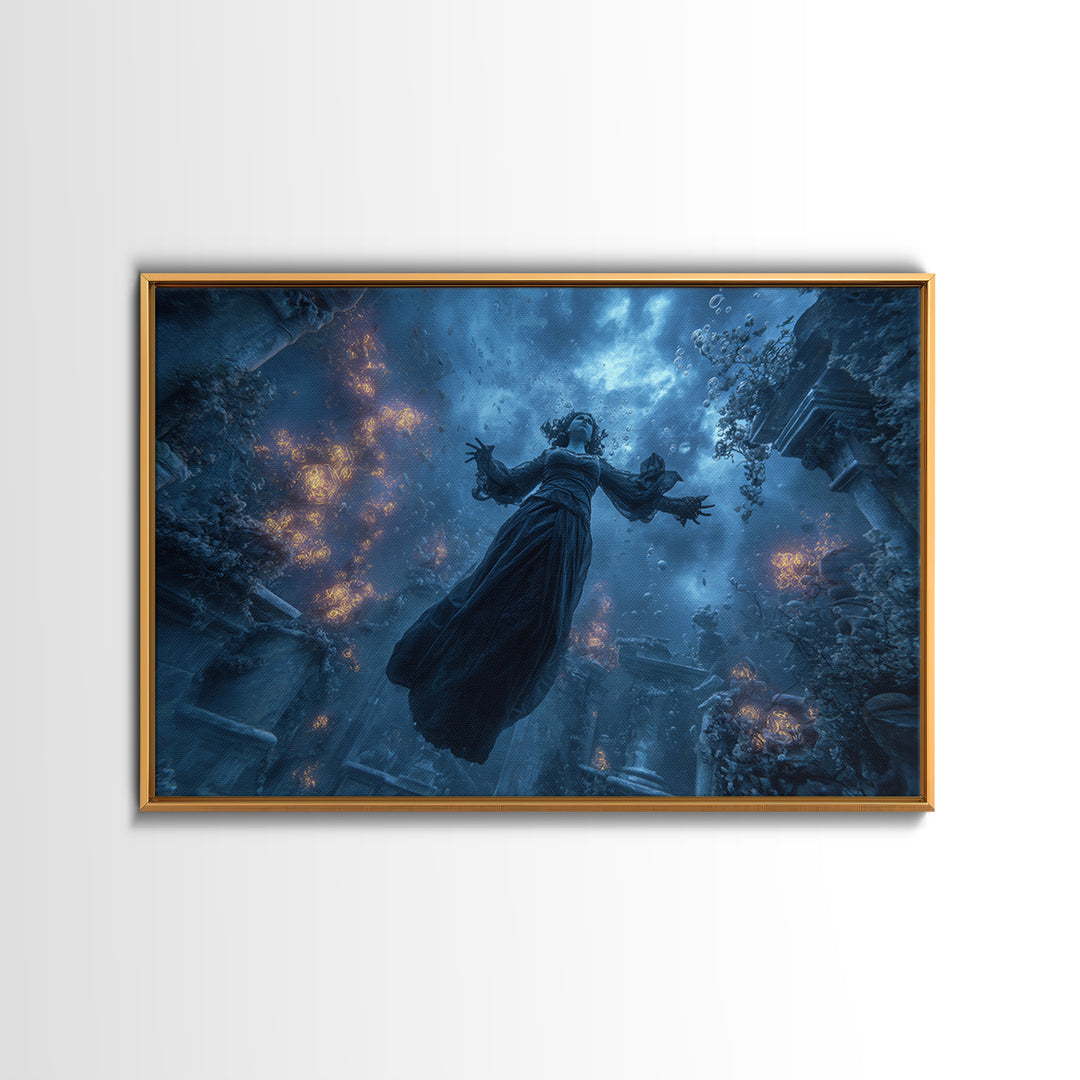 The Underwater Graveyard, Landscape Wall Art, Gothic Horror Wall Art, Framed Canvas Print, Halloween Wall Decor, Gothic Home Decor