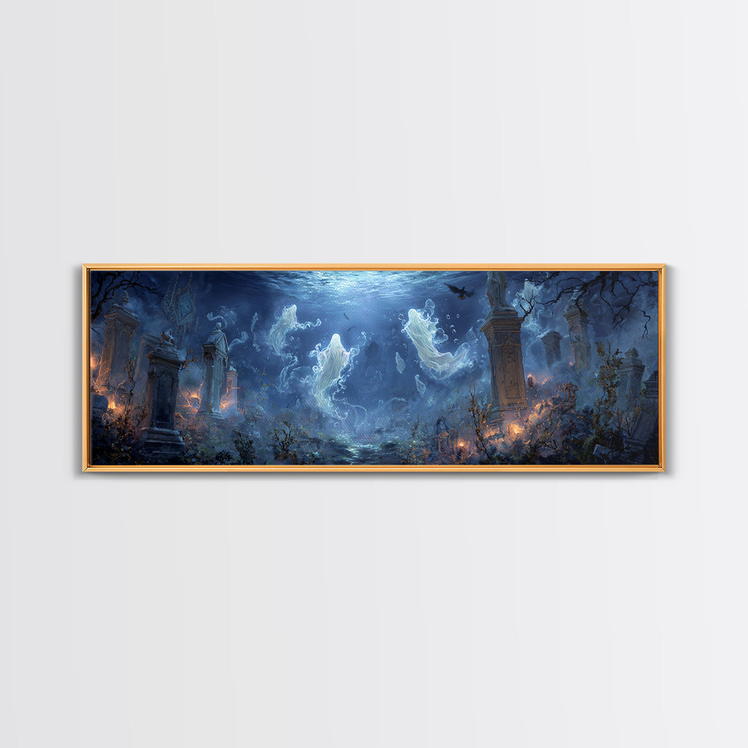 The Underwater Graveyard, Extra Wide Wall Art, Spooky Home Decor, Canvas Print, Halloween Wall Decor, Gothic Home Decor, Seasonal Home Decor