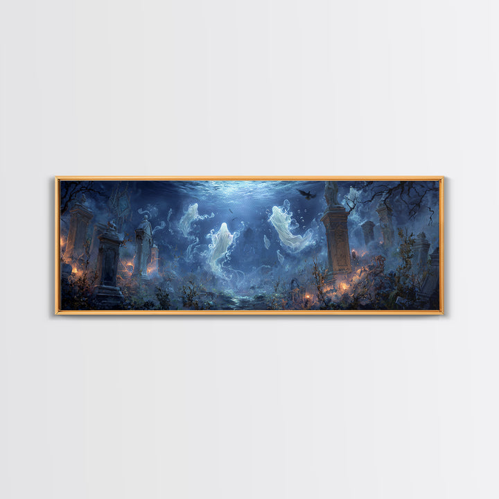 The Underwater Graveyard, Extra Wide Wall Art, Spooky Home Decor, Canvas Print, Halloween Wall Decor, Gothic Home Decor, Seasonal Home Decor