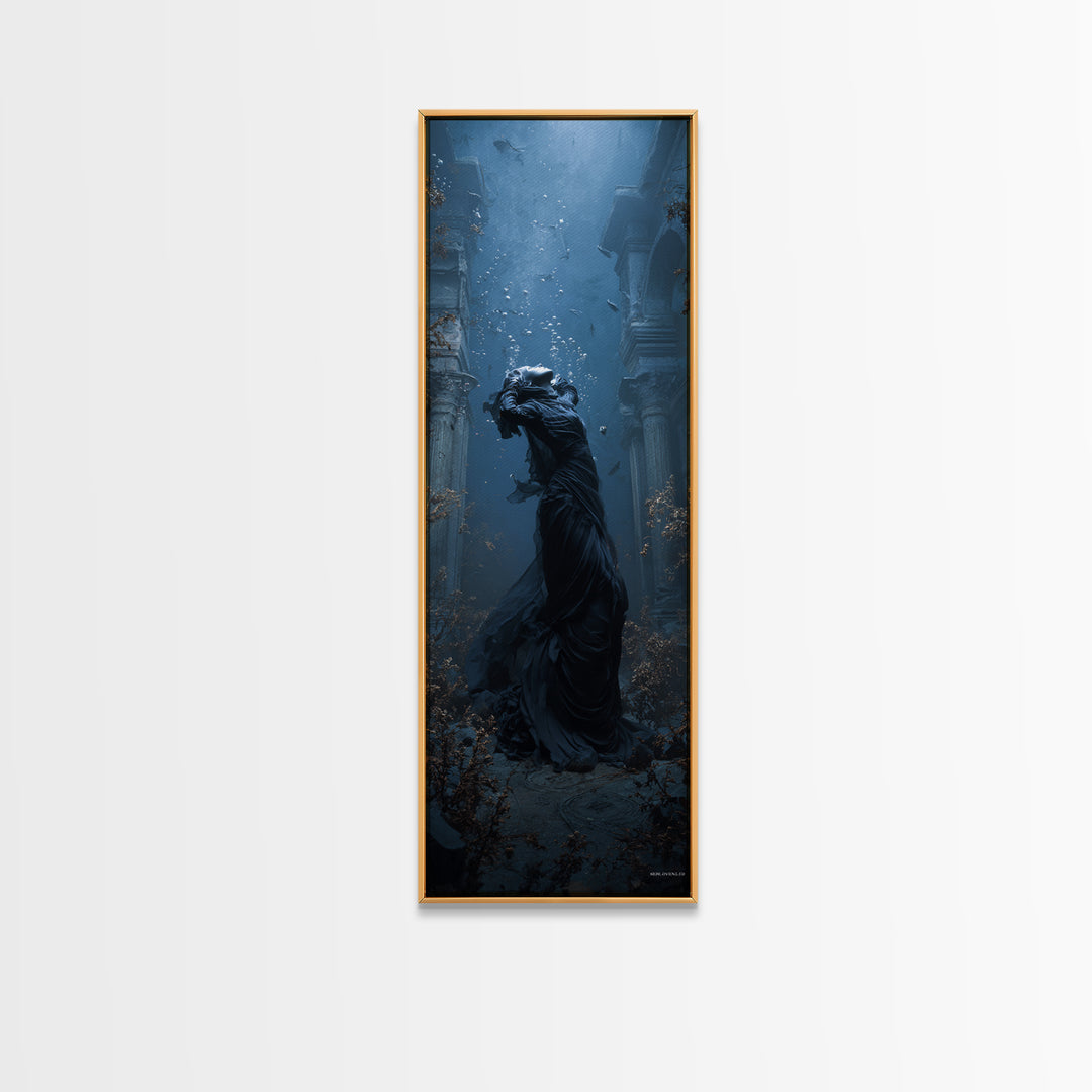 The Underwater Graveyard, Tall Narrow Wall Art, Haunted Gothic Art, Framed Canvas Print, Halloween Wall Decor, Gothic Home Decor