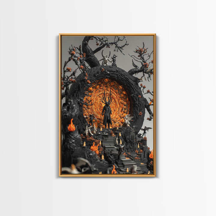 The Volcanic Demon Festival, Vertical Wall Art, Haunted Gothic Art, Framed Canvas Print, Halloween Wall Decor, Gothic Home Decor