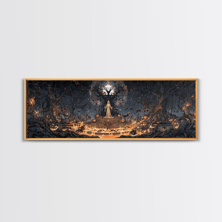 The Volcanic Demon Festival, Extra Wide Wall Art, Dark Halloween Decor, Canvas Print, Halloween Wall Decor, Gothic Home Decor