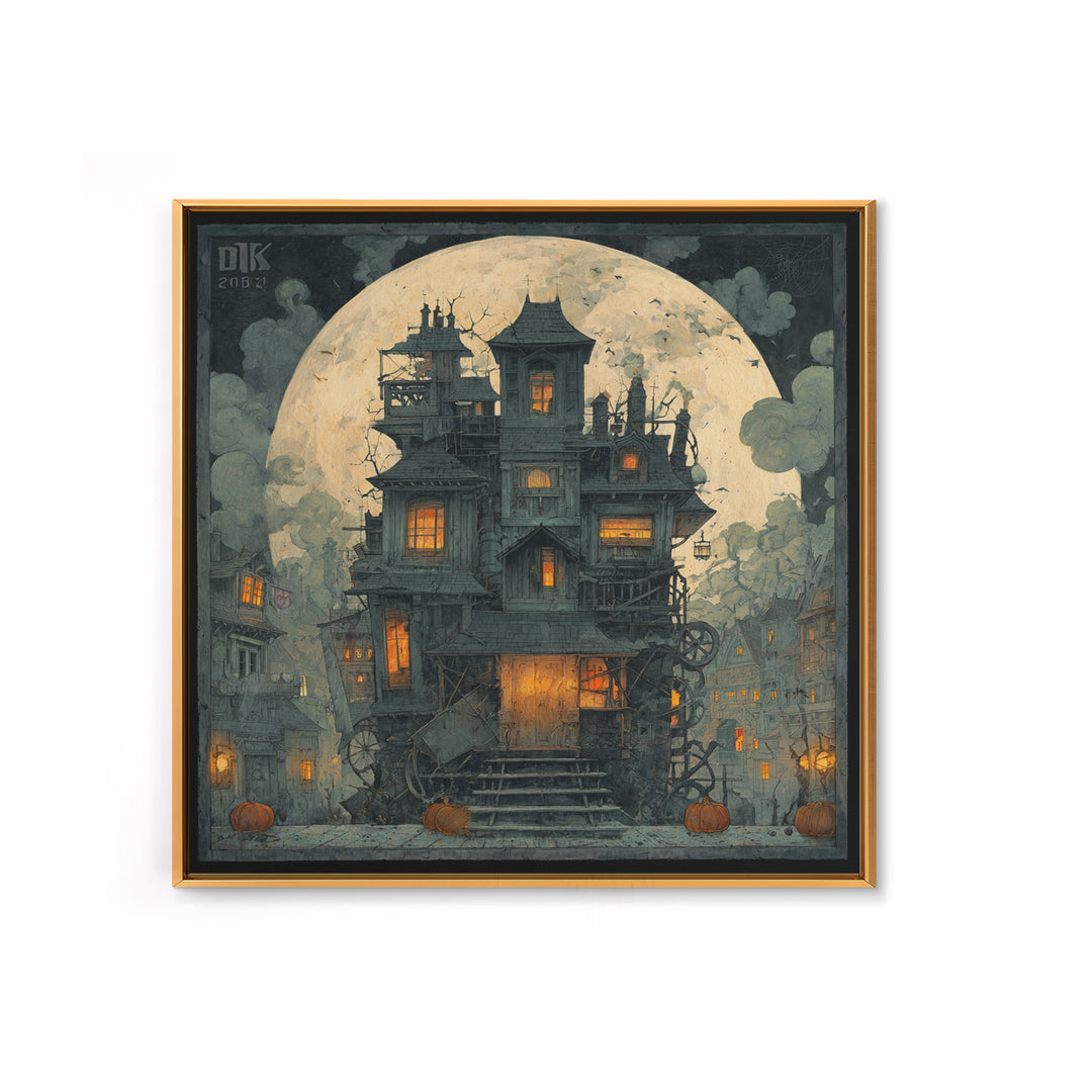 The Clockwork Haunted House, Square Wall Art, Dark Fantasy Wall Art, Canvas Print, Halloween Wall Decor, Gothic Home Decor