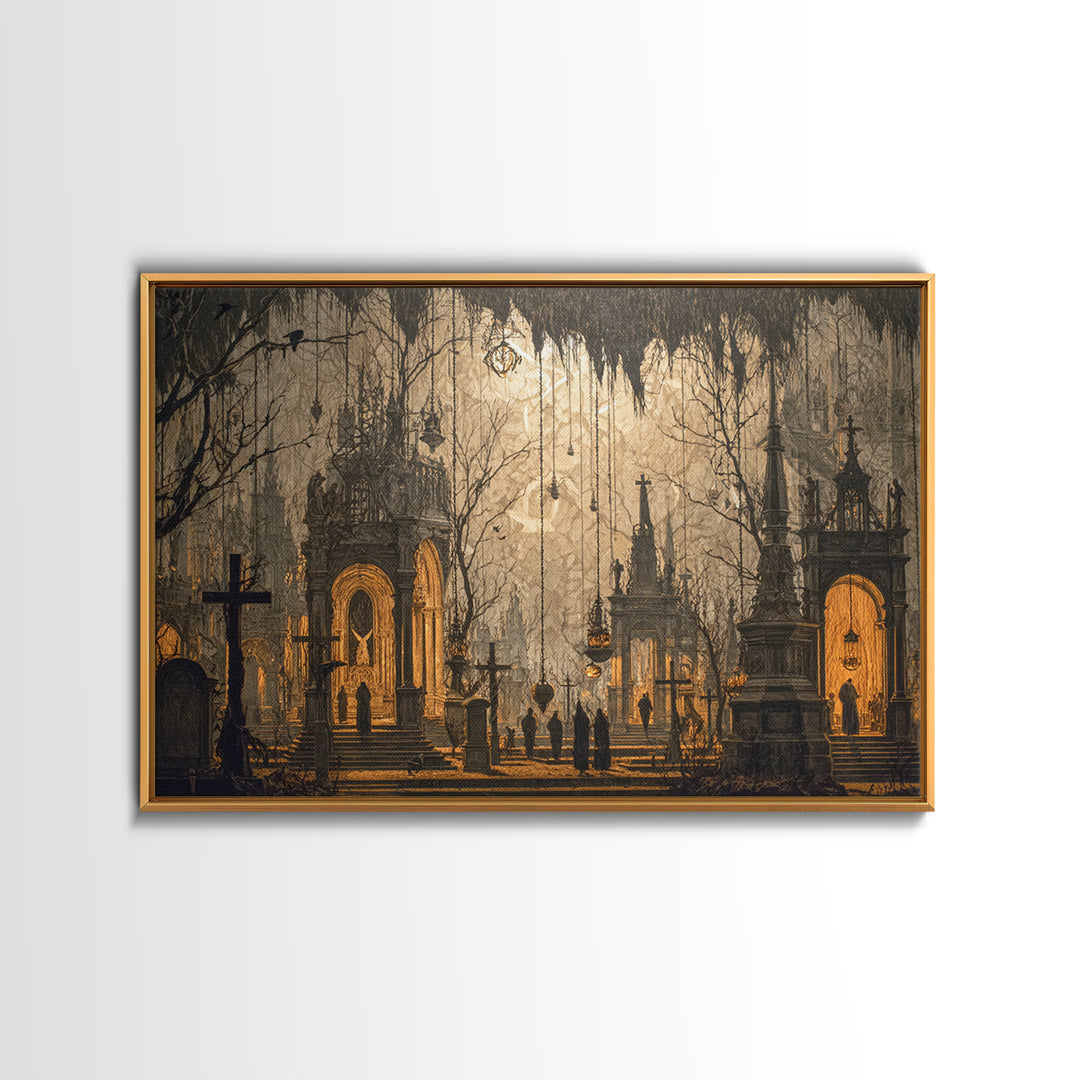 The Upside-Down Cemetery, Landscape Wall Art, Dark Fantasy Wall Art, Canvas Print, Halloween Wall Decor, Gothic Home Decor
