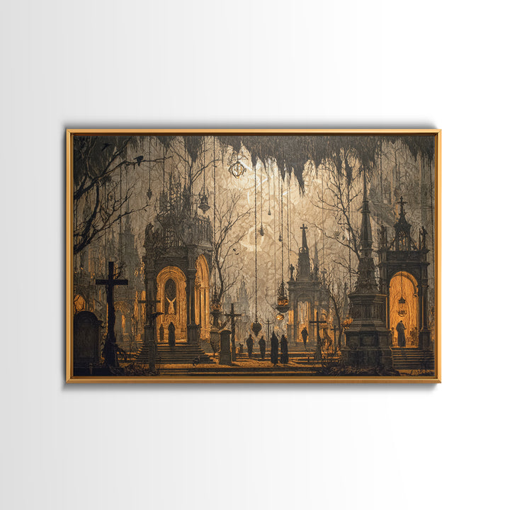 The Upside-Down Cemetery, Landscape Wall Art, Dark Fantasy Wall Art, Canvas Print, Halloween Wall Decor, Gothic Home Decor