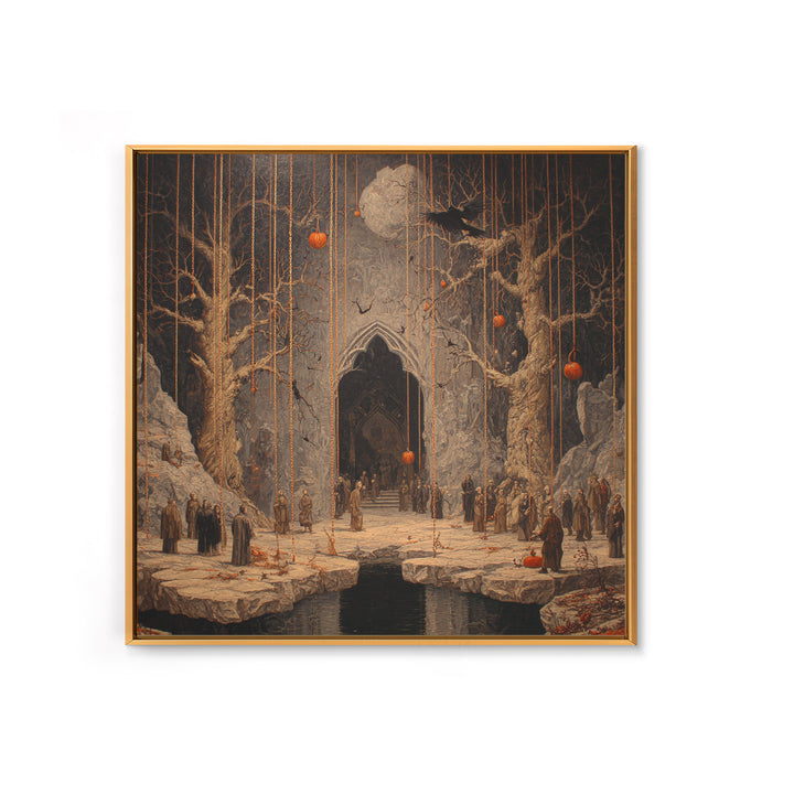 The Upside-Down Cemetery, Square Wall Art, Spooky Home Decor, Canvas Print, Halloween Wall Decor, Gothic Home Decor, Seasonal Home Decor