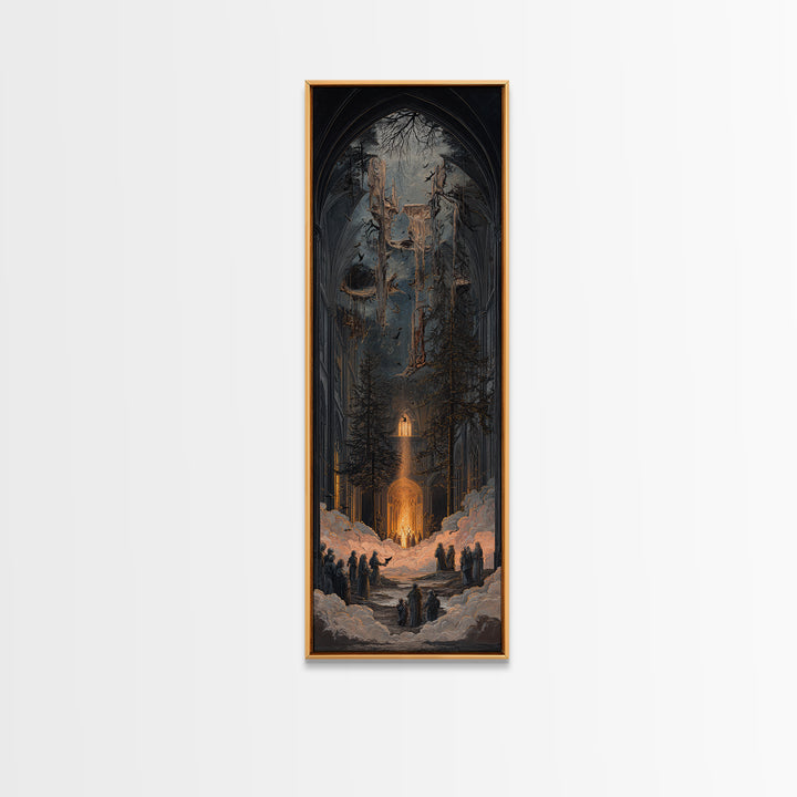 The Upside-Down Cemetery, Tall Narrow Wall Art, Dark Halloween Decor, Canvas Print, Halloween Wall Decor, Gothic Home Decor, Horror Wall Art
