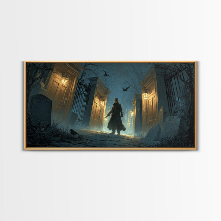 The Infinite Hallway, Wide Panoramic Art, Macabre Wall Art, Framed Canvas Print, Halloween Wall Decor, Gothic Home Decor, Horror Wall Art