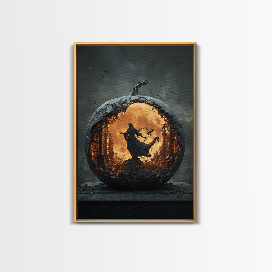 The Moon Inside A Pumpkin, Vertical Wall Art, Spooky Home Decor, Canvas Print, Halloween Wall Decor, Gothic Home Decor, Halloween Wall Art