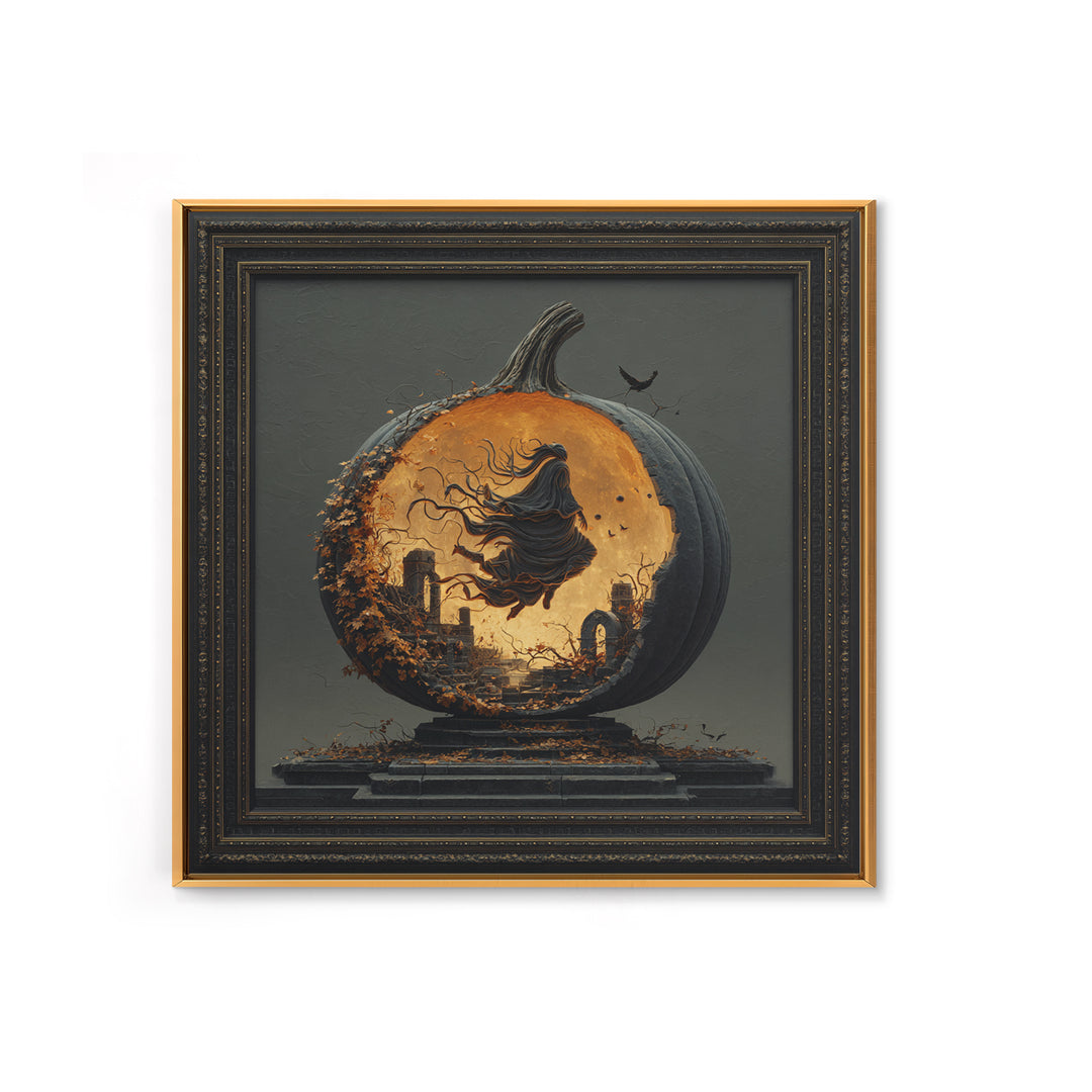 The Moon Inside A Pumpkin, Square Wall Art, Spooky Home Decor, Canvas Print, Halloween Wall Decor, Gothic Home Decor, Spooky Wall Decor