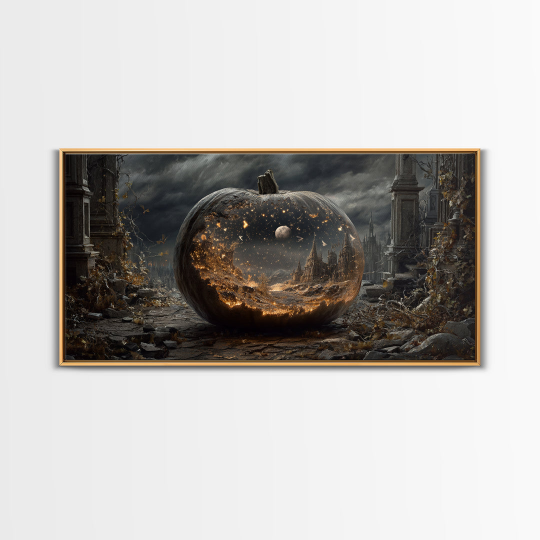 The Moon Inside A Pumpkin, Wide Panoramic Art, Dark Halloween Decor, Canvas Print, Halloween Wall Decor, Gothic Home Decor