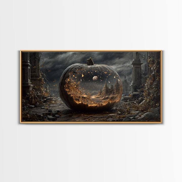 The Moon Inside A Pumpkin, Wide Panoramic Art, Dark Halloween Decor, Canvas Print, Halloween Wall Decor, Gothic Home Decor
