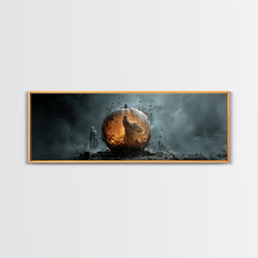 The Moon Inside A Pumpkin, Extra Wide Wall Art, Spooky Home Decor, Canvas Print, Halloween Wall Decor, Gothic Home Decor, Spooky Wall Decor