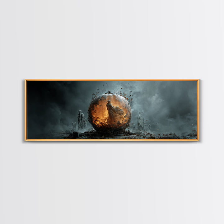 The Moon Inside A Pumpkin, Extra Wide Wall Art, Spooky Home Decor, Canvas Print, Halloween Wall Decor, Gothic Home Decor, Spooky Wall Decor