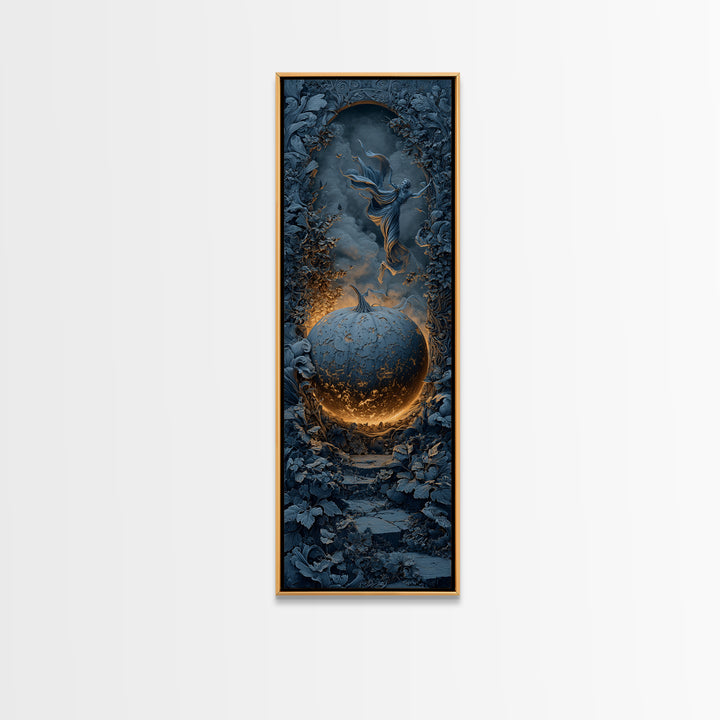 The Moon Inside A Pumpkin, Tall Narrow Wall Art, Macabre Wall Art, Framed Canvas Print, Halloween Wall Decor, Gothic Home Decor