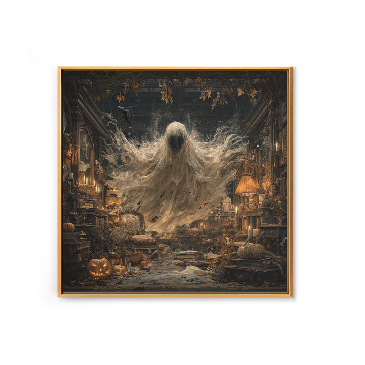 The Autumn-Leaf Ghost, Square Wall Art, Dark Fantasy Wall Art, Canvas Print, Halloween Wall Decor, Gothic Home Decor, Spooky Wall Decor
