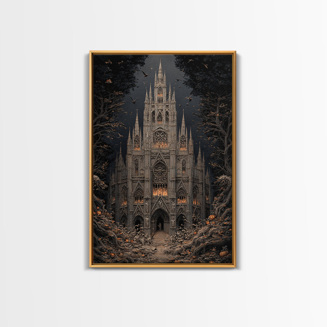 The Cathedral Of Bones, Vertical Wall Art, Macabre Wall Art, Framed Canvas Print, Halloween Wall Decor, Gothic Home Decor, Spooky Wall Decor