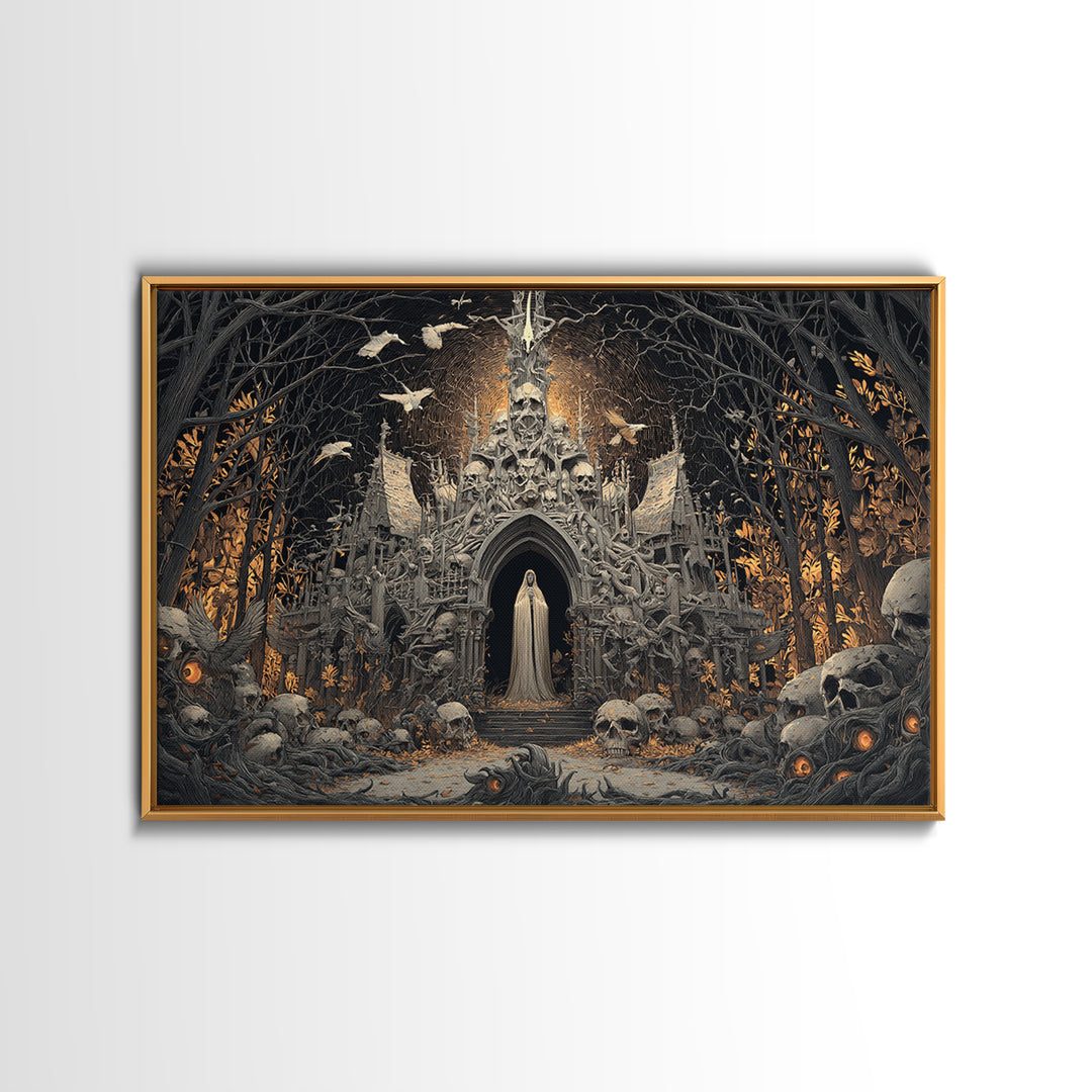 The Cathedral Of Bones, Landscape Wall Art, Gothic Horror Wall Art, Framed Canvas Print, Halloween Wall Decor, Gothic Home Decor
