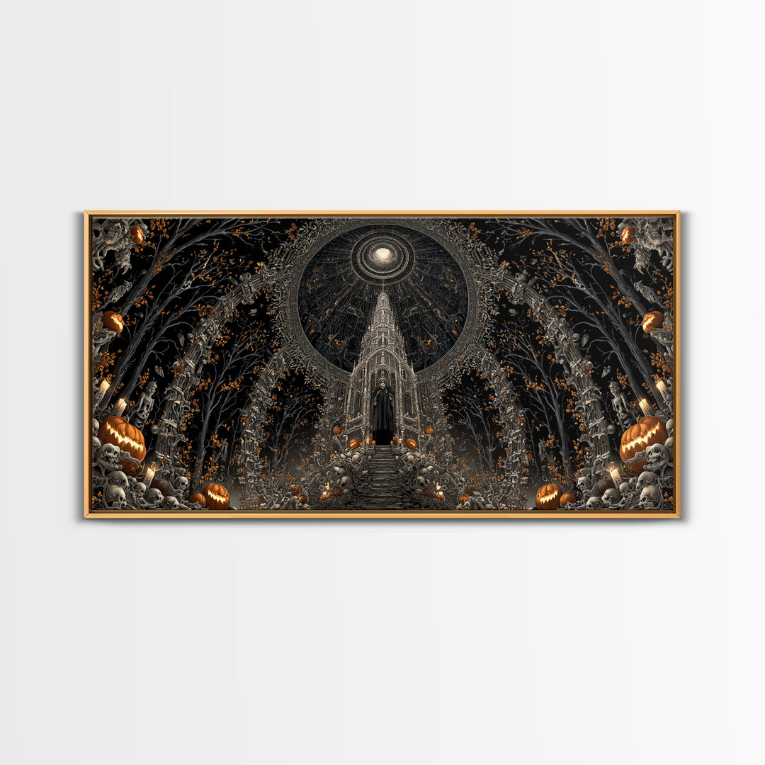 The Cathedral Of Bones, Wide Panoramic Art, Dark Halloween Decor, Canvas Print, Halloween Wall Decor, Gothic Home Decor