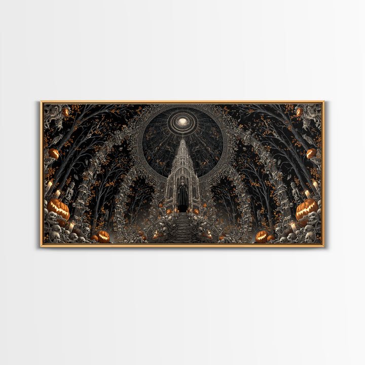 The Cathedral Of Bones, Wide Panoramic Art, Dark Halloween Decor, Canvas Print, Halloween Wall Decor, Gothic Home Decor