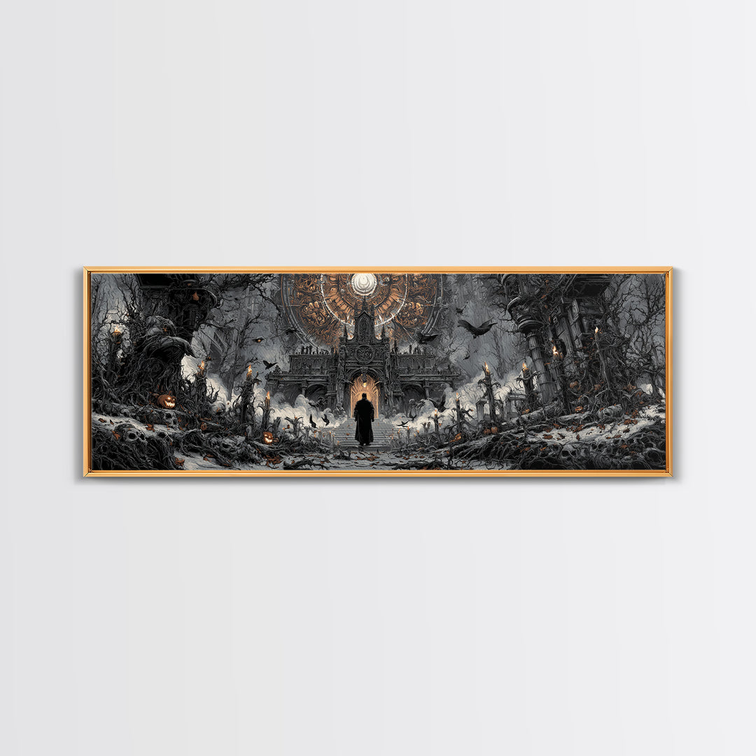 The Cathedral Of Bones, Extra Wide Wall Art, Dark Halloween Decor, Canvas Print, Halloween Wall Decor, Gothic Home Decor, Spooky Wall Decor
