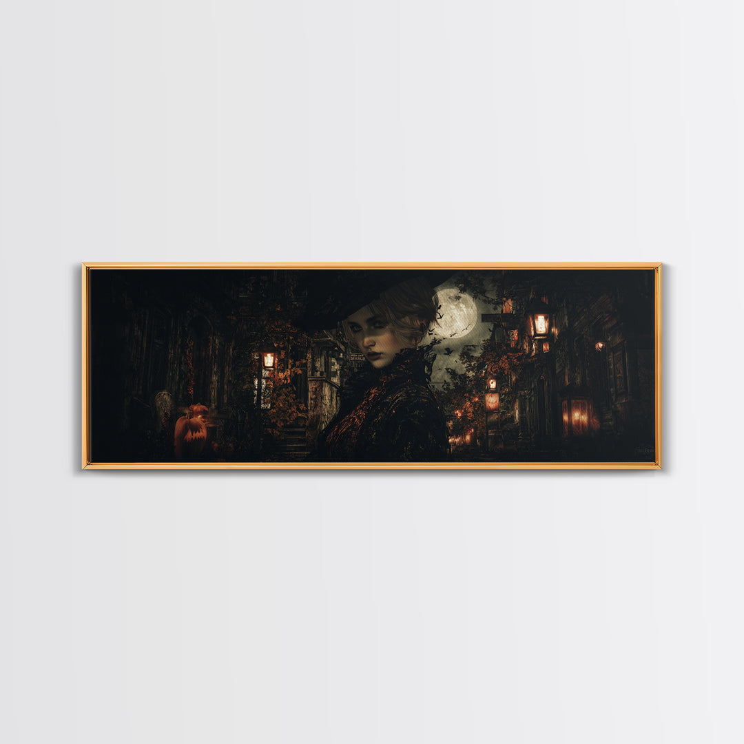 The Town Where Shadows Live, Extra Wide Wall Art, Macabre Wall Art, Framed Canvas Print, Halloween Wall Decor, Gothic Home Decor