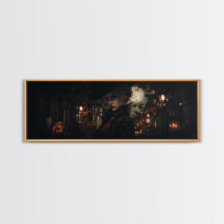 The Town Where Shadows Live, Extra Wide Wall Art, Macabre Wall Art, Framed Canvas Print, Halloween Wall Decor, Gothic Home Decor