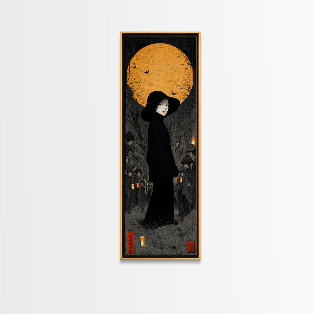 The Town Where Shadows Live, Tall Narrow Wall Art, Dark Halloween Decor, Canvas Print, Halloween Wall Decor, Gothic Home Decor