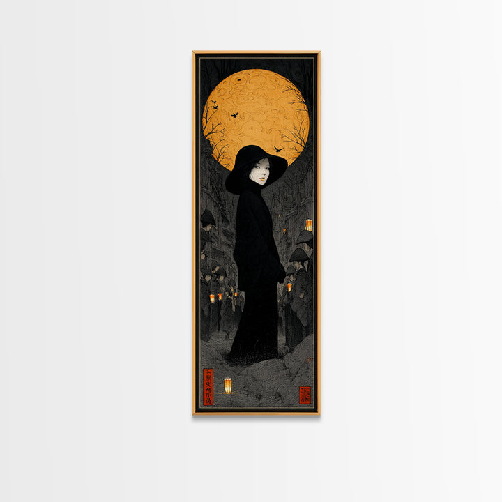 The Town Where Shadows Live, Tall Narrow Wall Art, Dark Halloween Decor, Canvas Print, Halloween Wall Decor, Gothic Home Decor