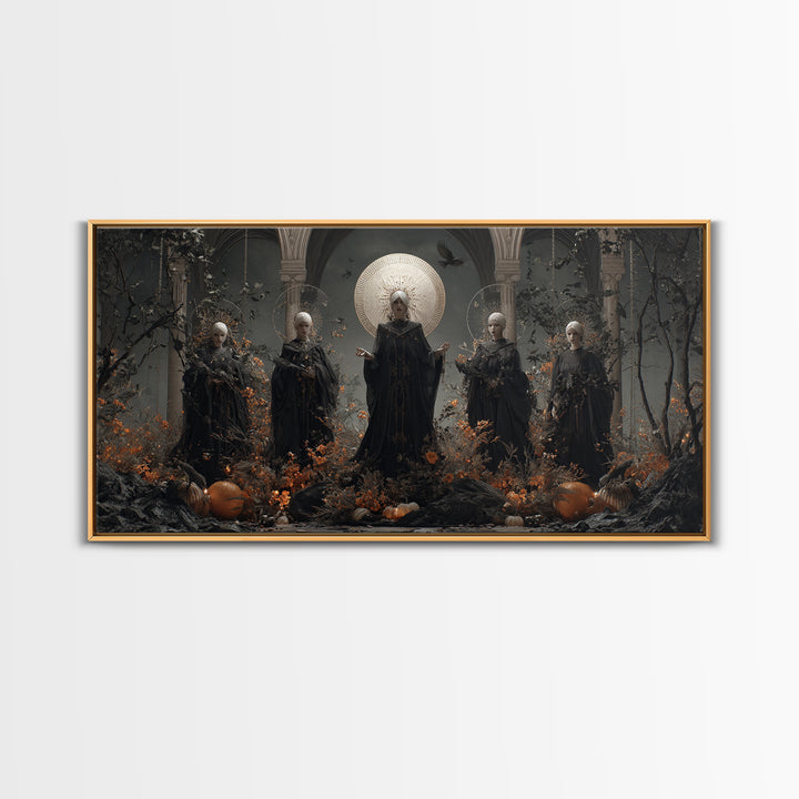 The Eclipse Summoning, Wide Panoramic Art, Spooky Home Decor, Canvas Print, Halloween Wall Decor, Gothic Home Decor, Macabre Wall Art