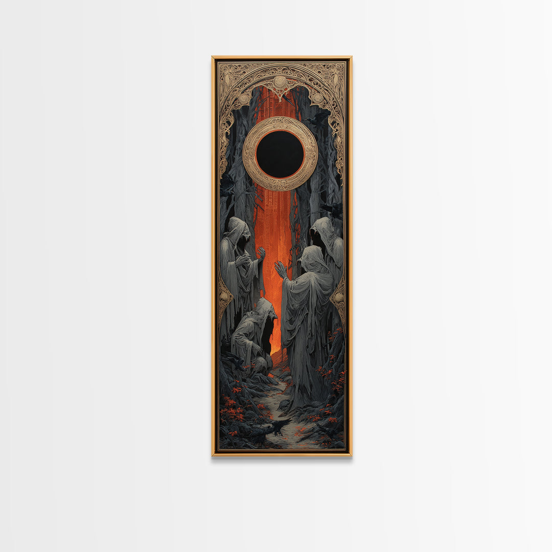 The Eclipse Summoning, Tall Narrow Wall Art, Haunted Gothic Art, Framed Canvas Print, Halloween Wall Decor, Gothic Home Decor