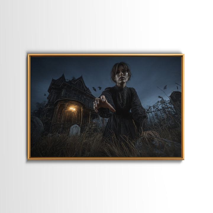 The Last House At The World'S Edge, Landscape Wall Art, Haunted Gothic Art, Framed Canvas Print, Halloween Wall Decor, Gothic Home Decor